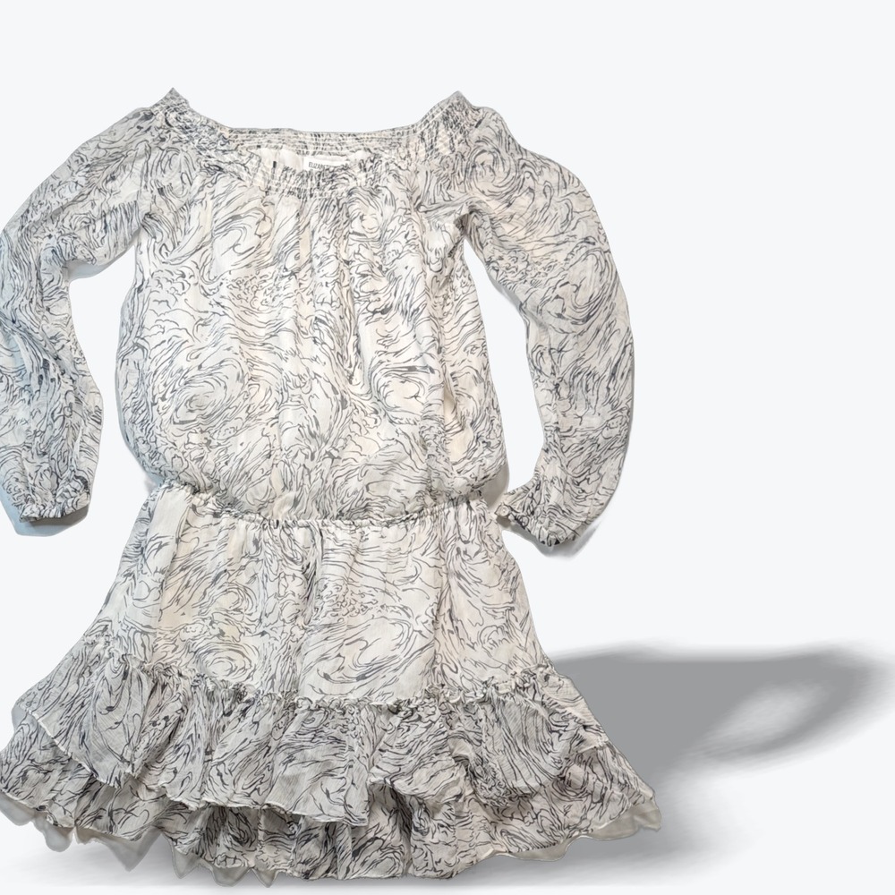 Elizabeth & James Mini Dress Silk Off Shoulder Ruffle White Black Flowy Small